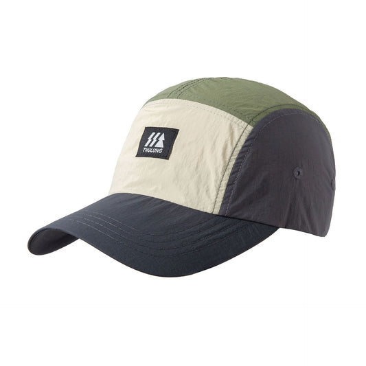 Five-panel baseball cap in a color-blocked design made from durable, lightweight water-repellent nyl