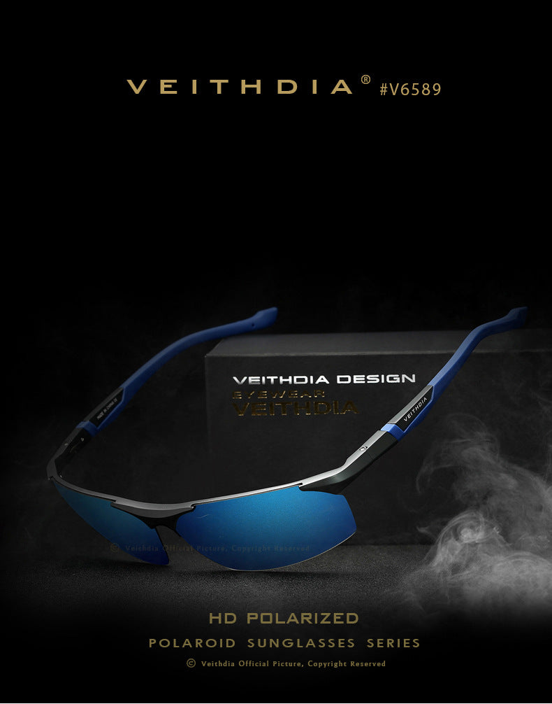 Men's aluminum-magnesium half-frame polarized sunglasses with spring hinges - perfect for fishing, driving, and everyday wear