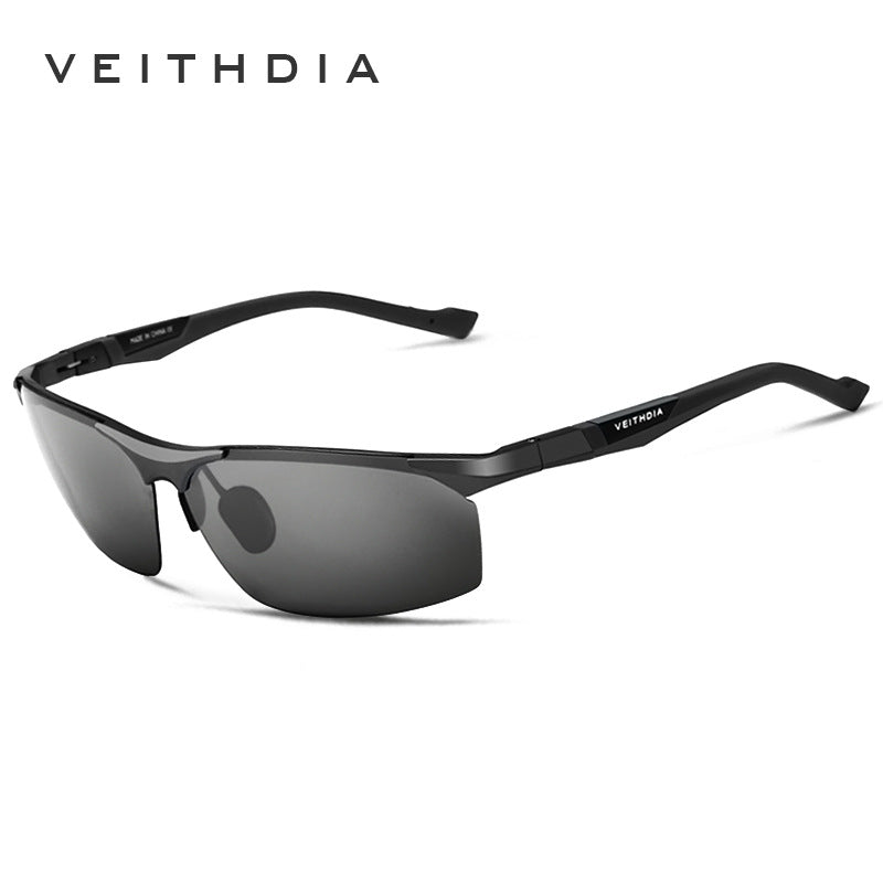 Men's aluminum-magnesium half-frame polarized sunglasses with spring hinges - perfect for fishing, driving, and everyday wear