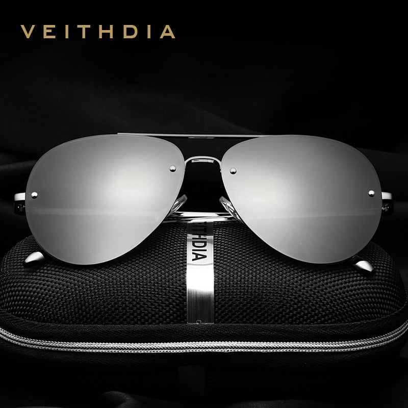 Men's colorful polarized sunglasses, rimless stainless steel aviator sunglasses