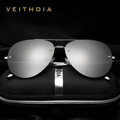 Men's colorful polarized sunglasses, rimless stainless steel aviator sunglasses