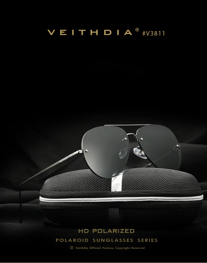 Men's colorful polarized sunglasses, rimless stainless steel aviator sunglasses