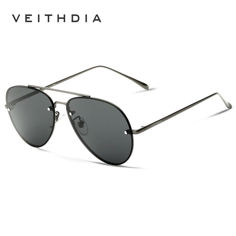 Men's colorful polarized sunglasses, rimless stainless steel aviator sunglasses