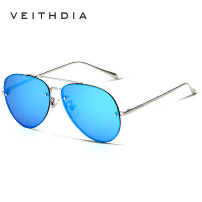 Men's colorful polarized sunglasses, rimless stainless steel aviator sunglasses