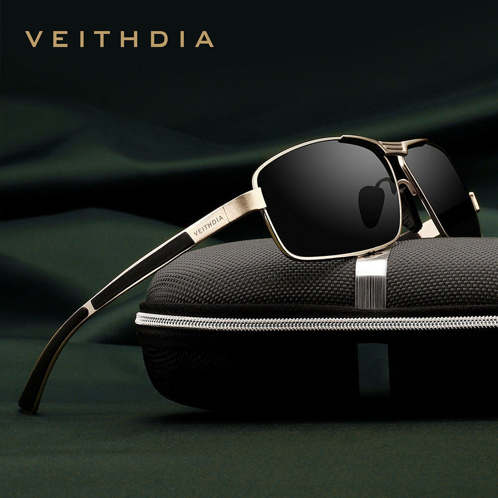 Men's square polarized sunglasses - anti-uv, anti-slip temples, gold frame
