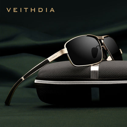 Men's square polarized sunglasses - anti-uv, anti-slip temples, gold frame