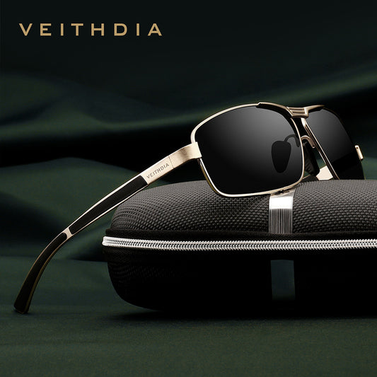 Men's square polarized sunglasses - anti-uv, anti-slip temples, gold frame