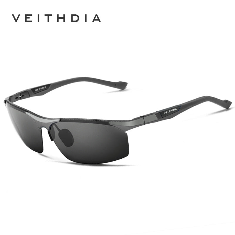 Men's aluminum-magnesium half-frame polarized sunglasses with spring hinges - perfect for fishing, driving, and everyday wear