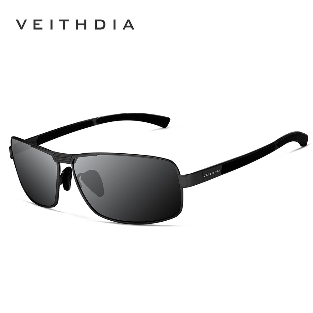 Men's square polarized sunglasses - anti-uv, anti-slip temples, gold frame