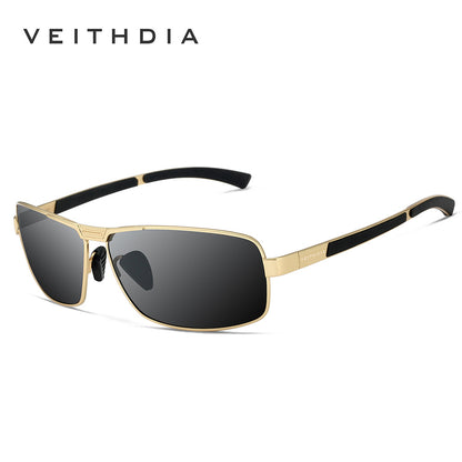 Men's square polarized sunglasses - anti-uv, anti-slip temples, gold frame