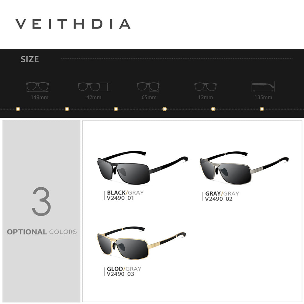 Men's square polarized sunglasses - anti-uv, anti-slip temples, gold frame