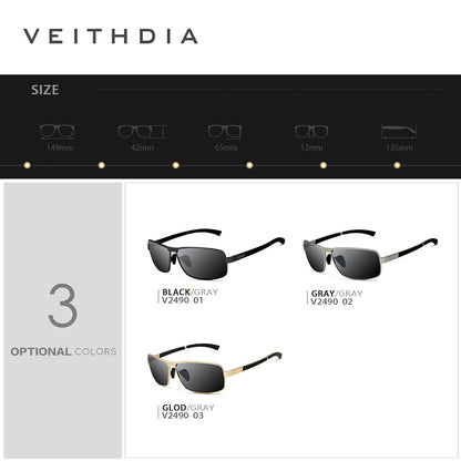 Men's square polarized sunglasses - anti-uv, anti-slip temples, gold frame