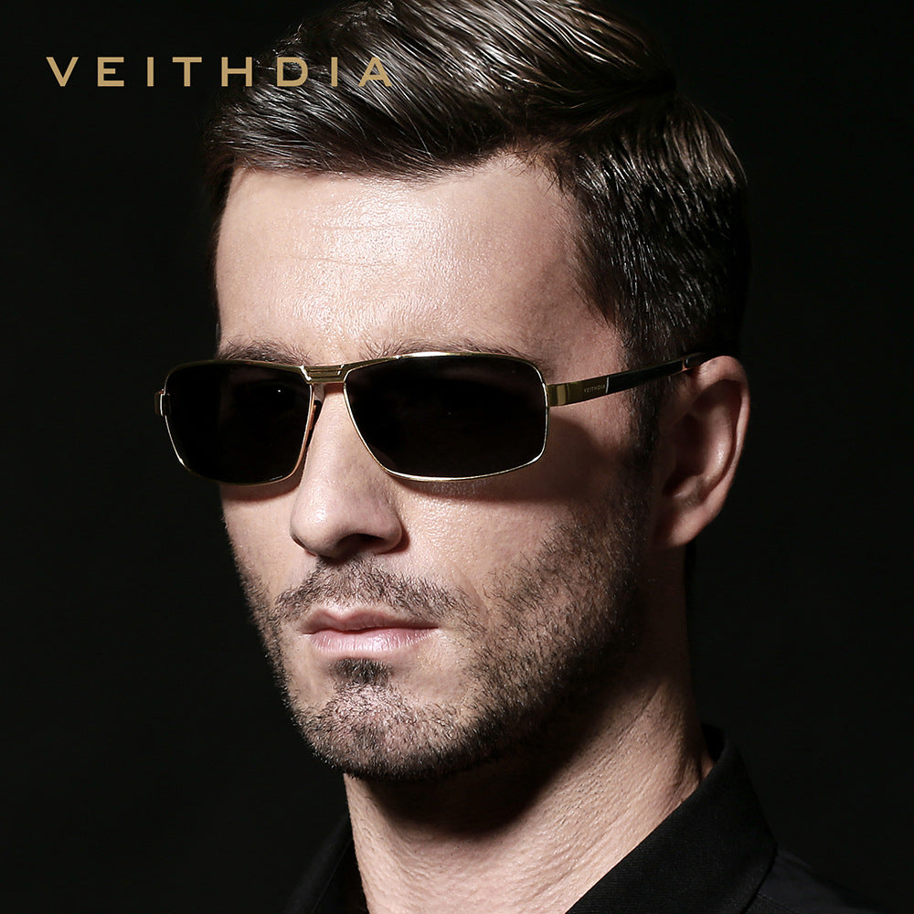 Men's square polarized sunglasses - anti-uv, anti-slip temples, gold frame
