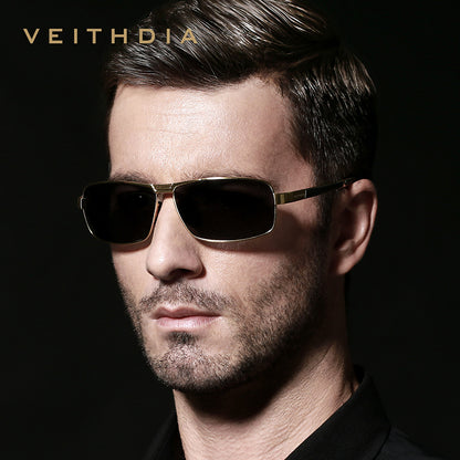 Men's square polarized sunglasses - anti-uv, anti-slip temples, gold frame
