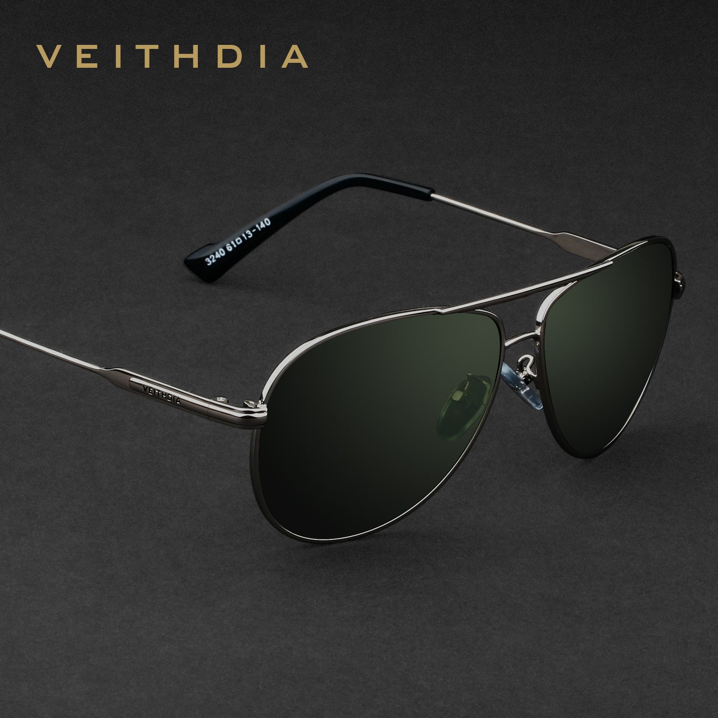 Men's inner-coated dark green polarized sunglasses