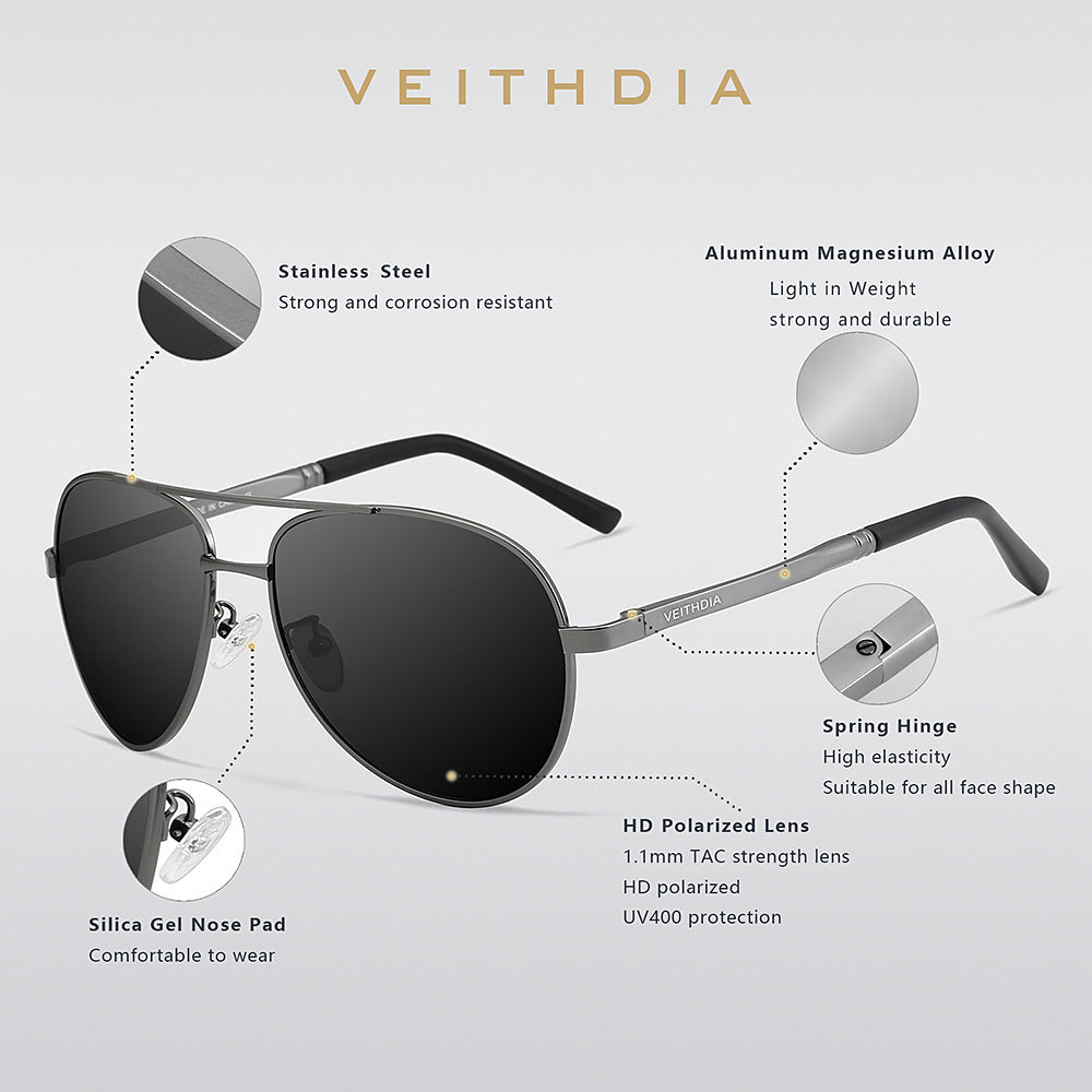 Men's polarized uv protection aluminum-magnesium alloy spring hinge sunglasses - aviator style