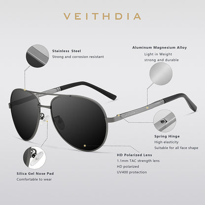 Men's polarized uv protection aluminum-magnesium alloy spring hinge sunglasses - aviator style