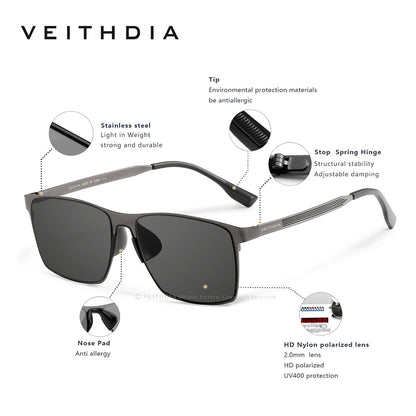 Men's square frame flexible stainless steel hd nylon polarized sunglasses