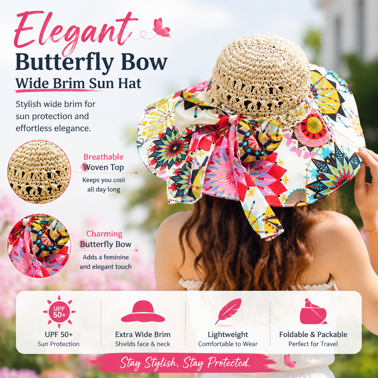 Women's Wide Brim Straw Sun Hat