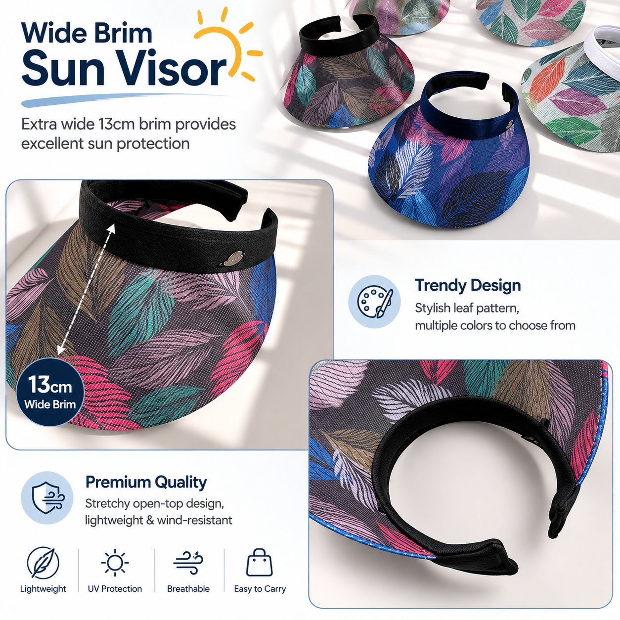 Women’s Wide Brim Open-Top Sun Visor Hat